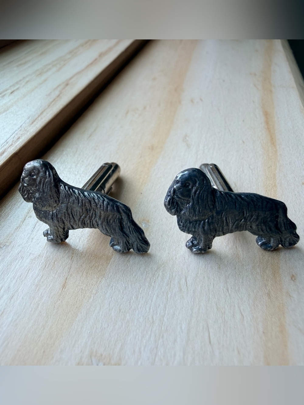 Cavalier King Charles Spaniel Antique Silver Tone Cuff Links With Bullet Back